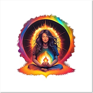 Mindful Radiance - Young Lady Rainbow Meditation Tee Variation 1 Posters and Art